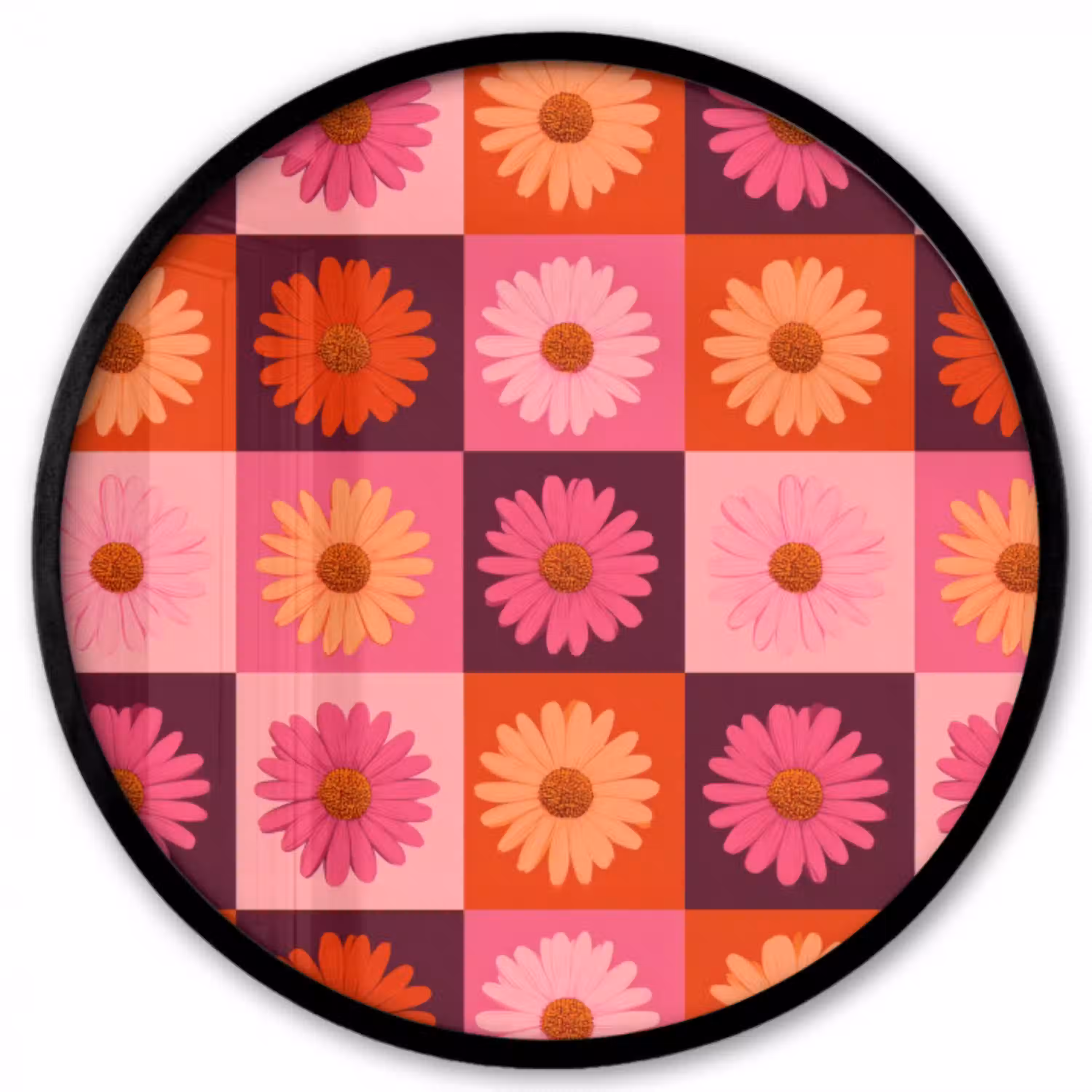 Madeliefjes - Dambord - Retro - Roze - Oranje Fotolijst rond zonder passe partout klein 856 -3d