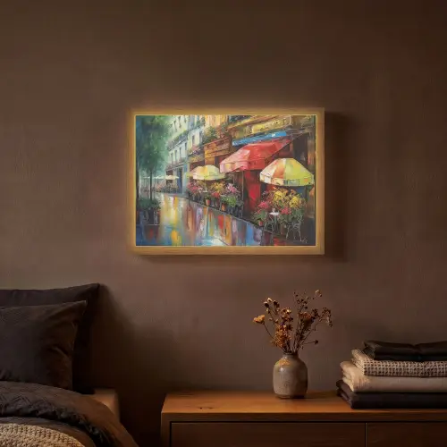 Straat - Olieverf - Kleurrijk - Stad Light Box met batterij (Wandlamp) middel -sfeer4