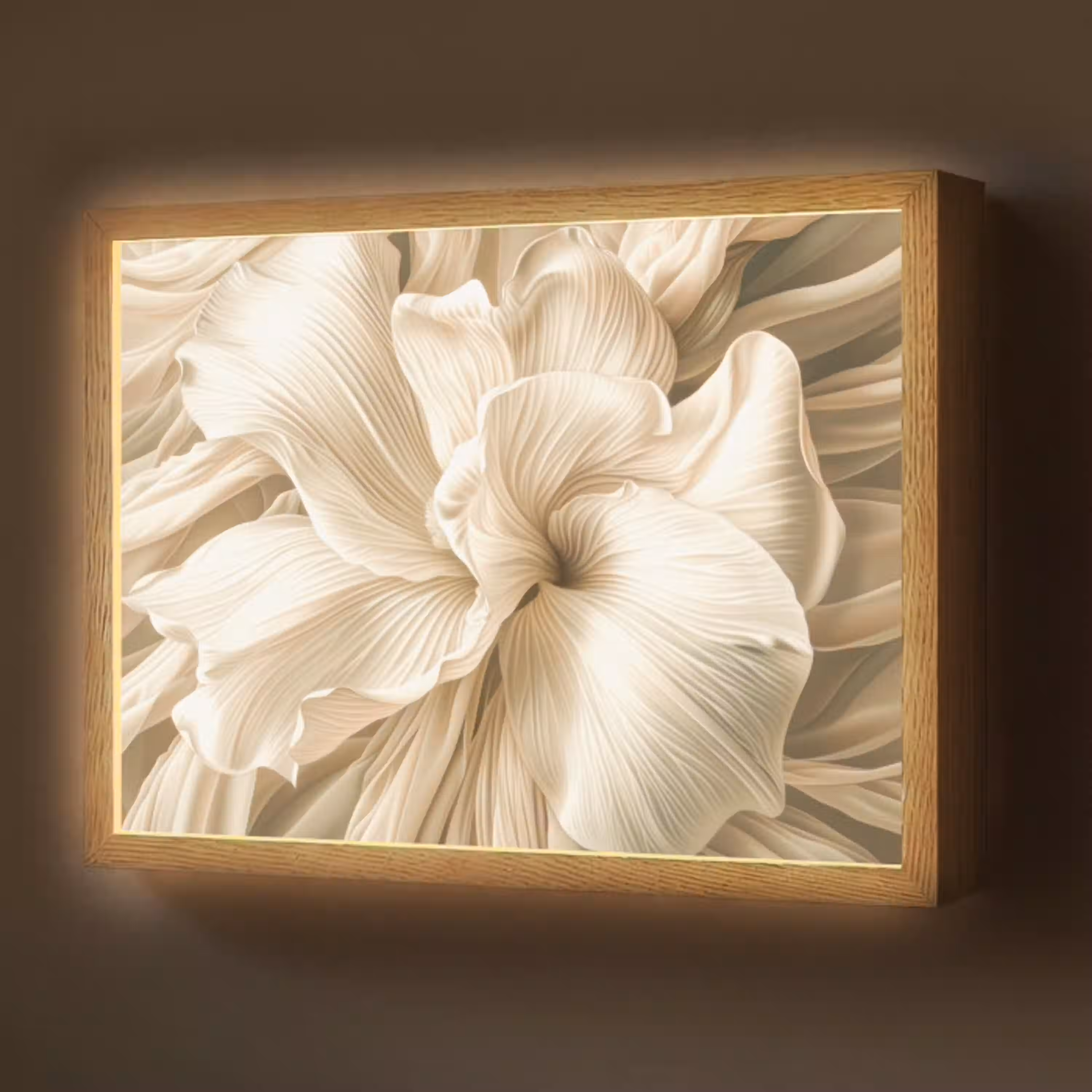 Abstract - Beige - Bloemen - Natuur Light Box met batterij (Wandlamp) middel -z3d_website