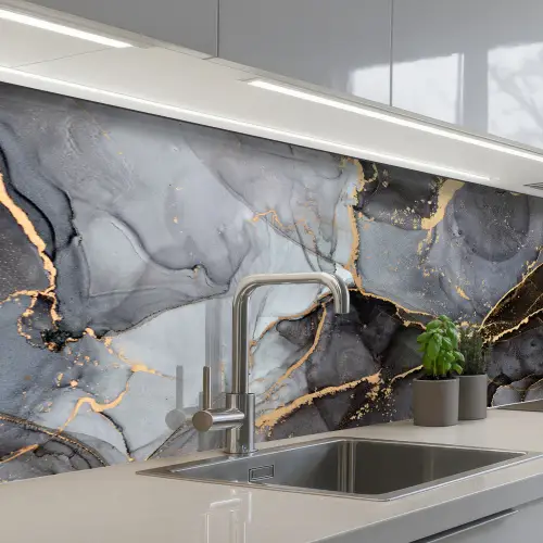 Marmer - Abstract - Goud - Grijs keuken achterwand 2 middel -3d_schuin