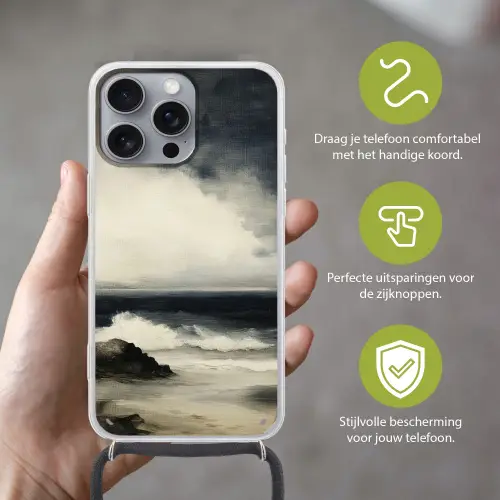 Zee - Rotsen - Storm Hoesje iPhone 16 Pro Max met koord klein -sfeer2_NL