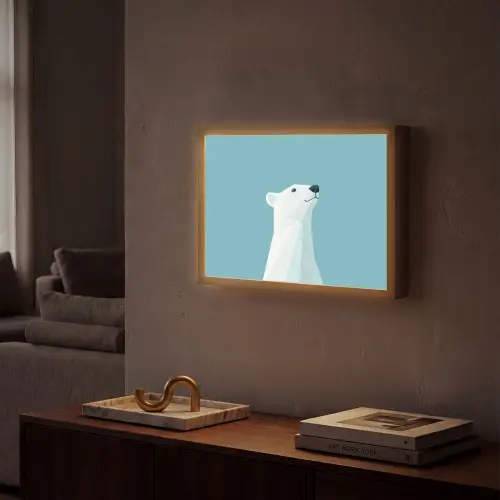 Ijsbeer - Lichtblauw - Minimalistisch Light Box met batterij (Wandlamp) middel -sfeer1