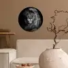 Leeuw - Ogen - Oranje - Zwart wit - Dieren - Portret Wandcirkel behangsticker klein -sfeer1