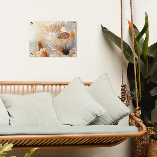Vlinder - Bloem - Oranje tuinposter los doek klein -sfeer7