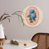 Bloemen - Blauw - Lijst - Bladeren Akoestische PET Vilt - Rond klein -sfeer3