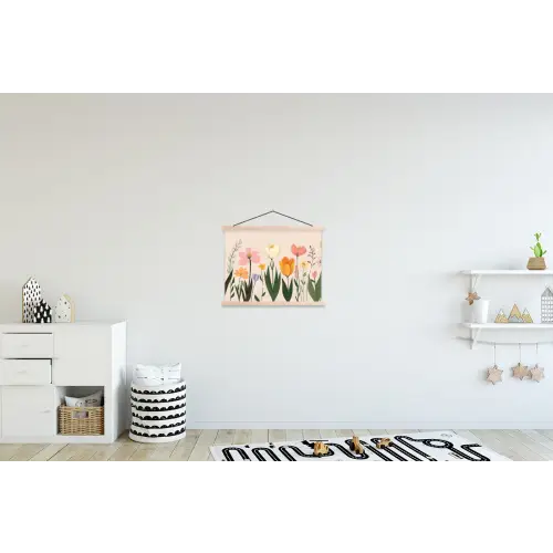 Pasteltinten - Bloemen - Illustratie textielposter latten blank klein -kinderkamer