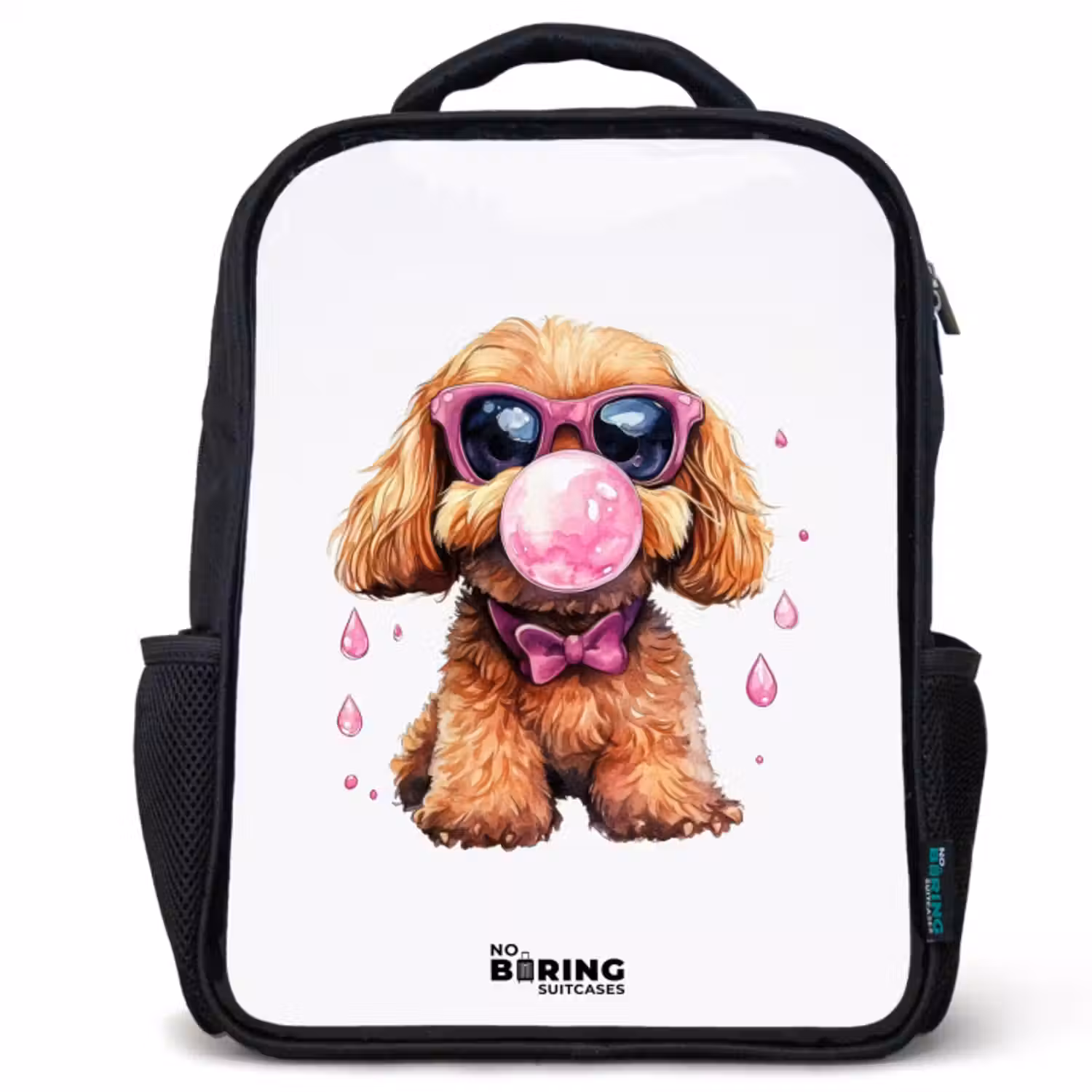 Kinder rugzak - Bruine hond met roze bril en kauwgombal