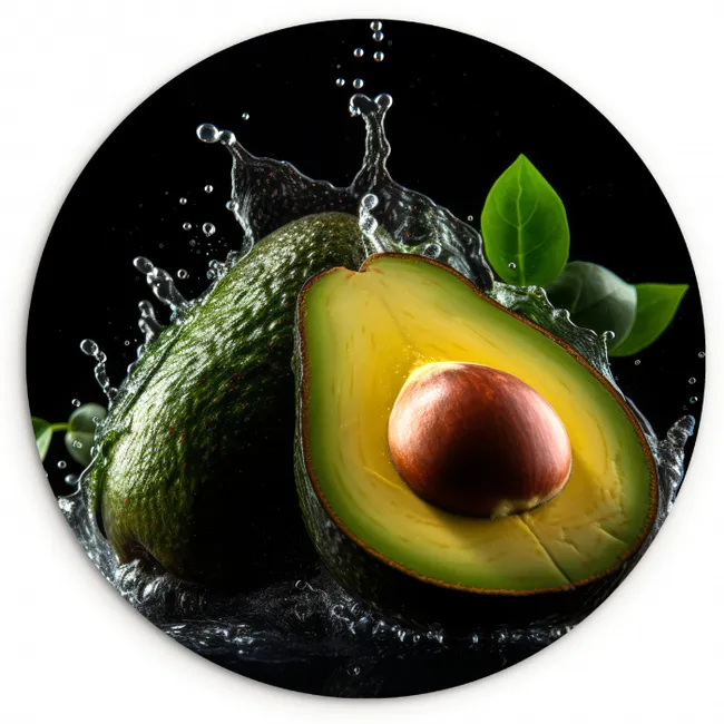 Avocado - Groente - Bladeren - Water - Zwart - Groen KitchenYeah - Keuken - Wandcirkel Forex klein -3d