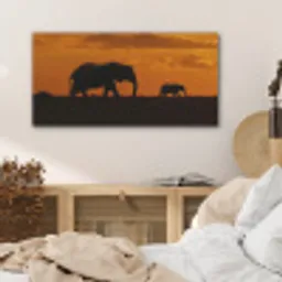 Olifanten - Savanne - Zonsondergang PET vilt middel -sfeer3