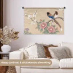 Bloemen - Vogels - Bloemen Wandkleed katoen middel -sfeer1