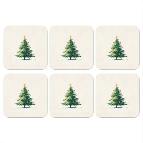Kerstboom - Illustratie - Ster - Sneeuw onderzetter kurk middel -3d