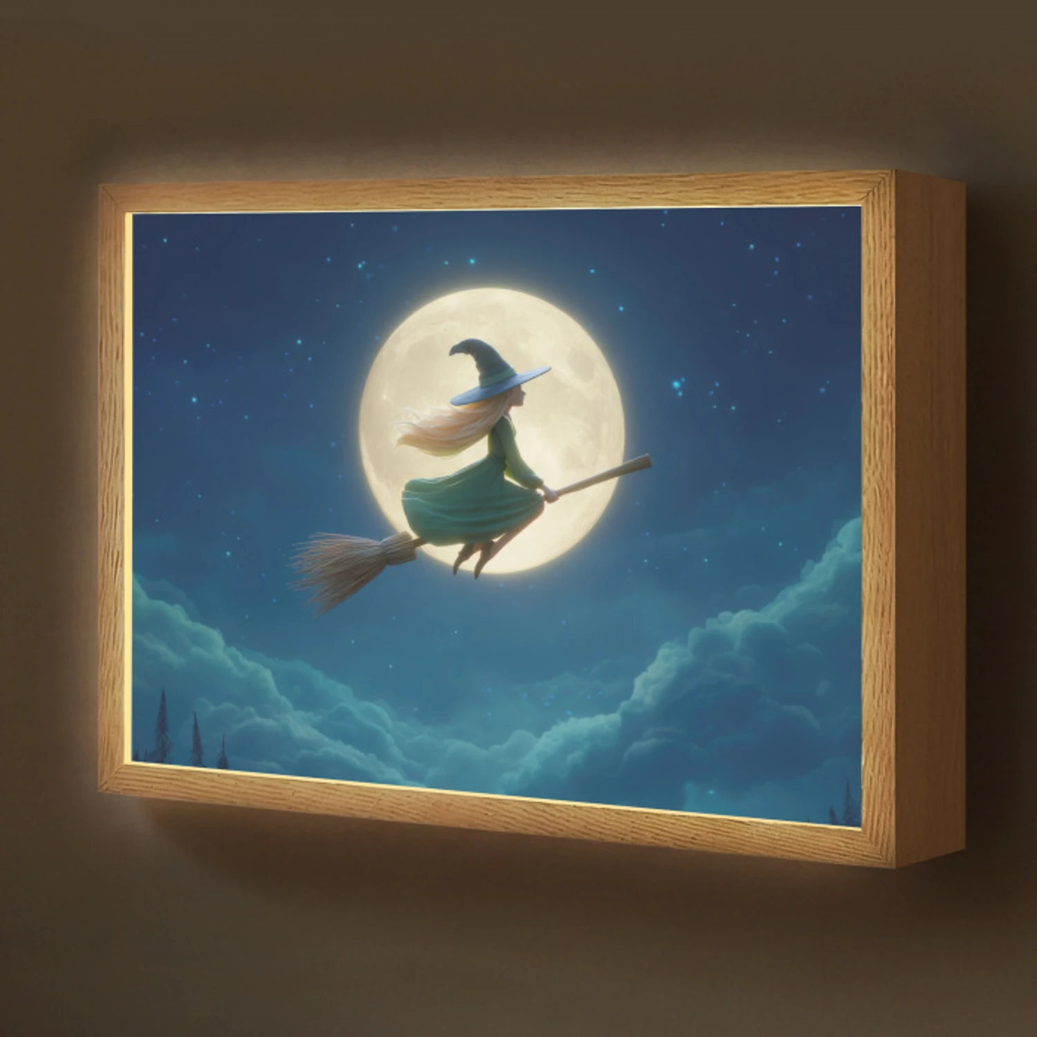 Heks - Volle maan - Sterrenhemel Light Box met batterij (Wandlamp kind) middel -z3d_website
