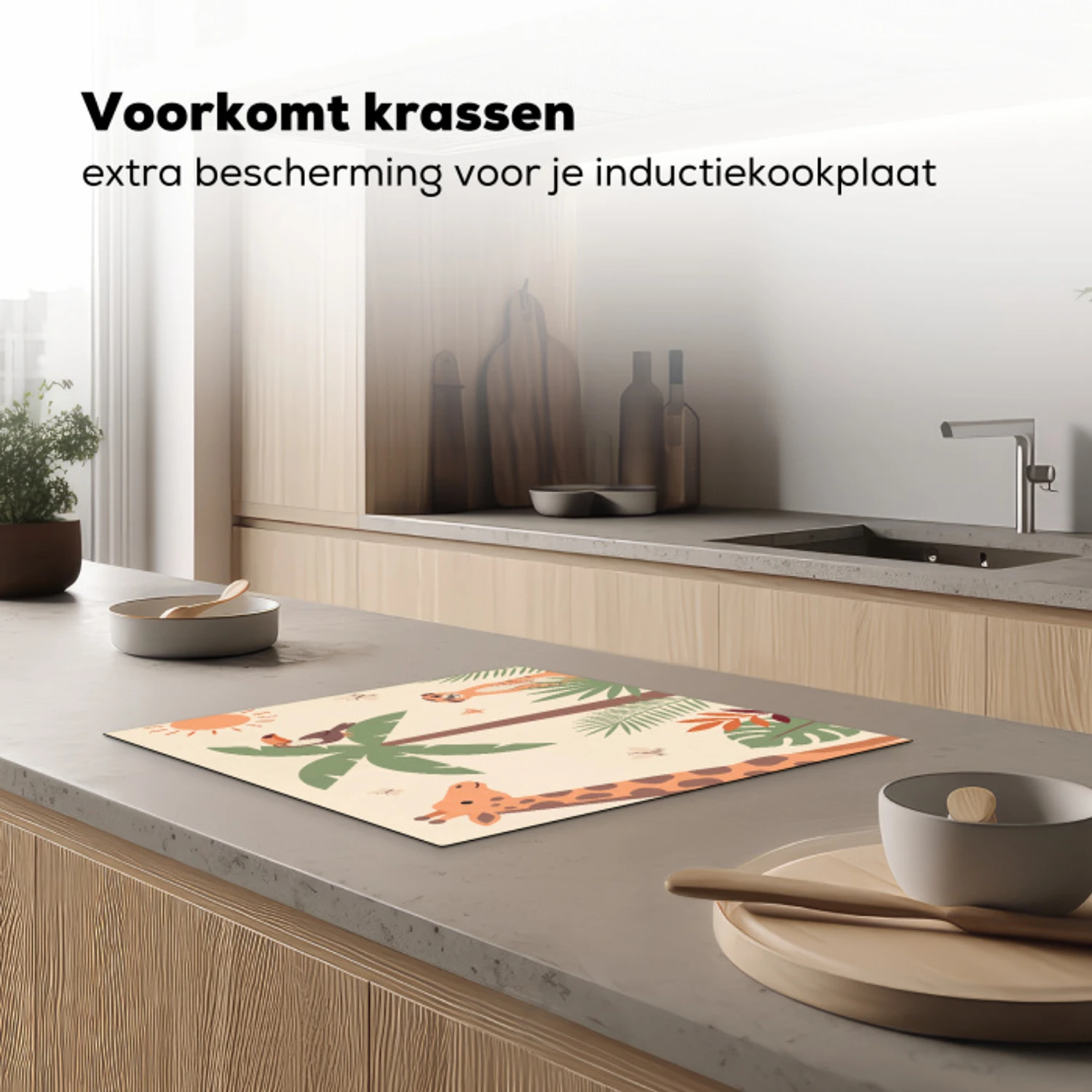 Dieren - Tropisch - Safari - Kleurrijk Inductie beschermer vinyl 3mm middel -sfeer1
