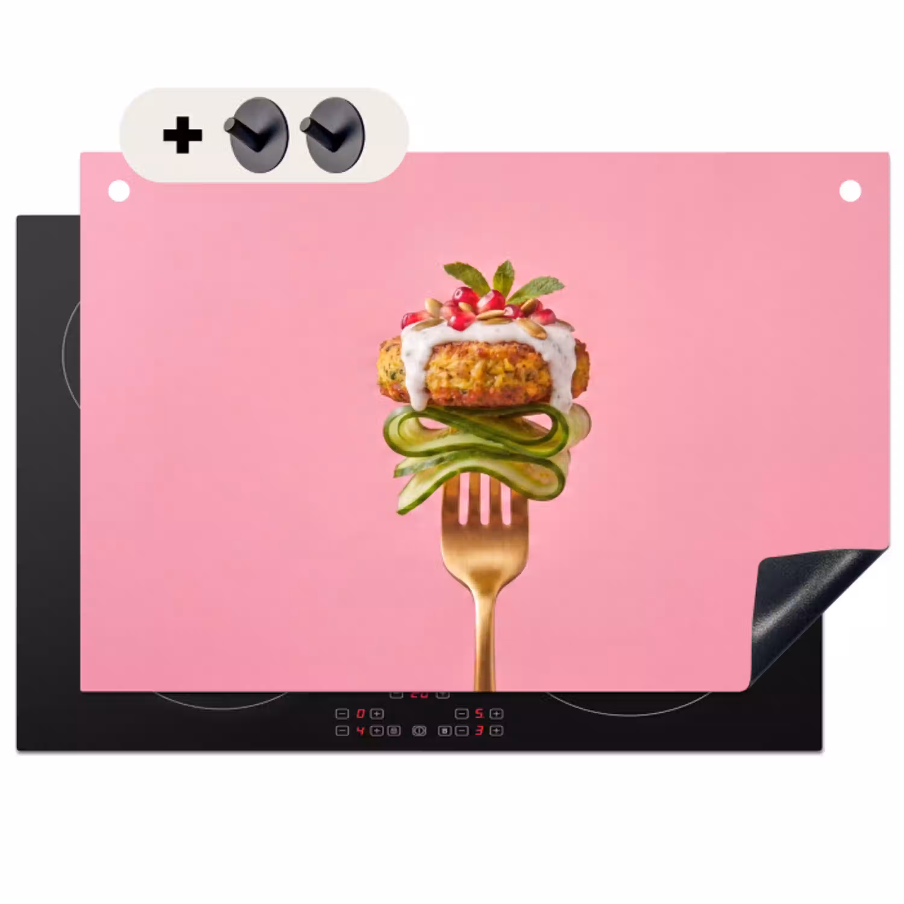 Eten - Vork - Roze Inductie beschemer met haakjes klein -3d