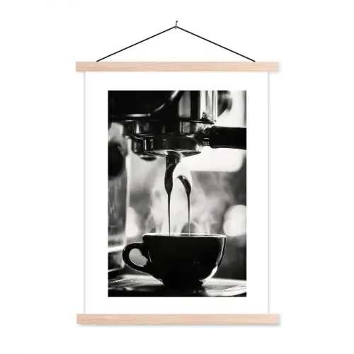 Coffee - Espresso - Koffiemachine - Kop textielposter latten blank klein -3d