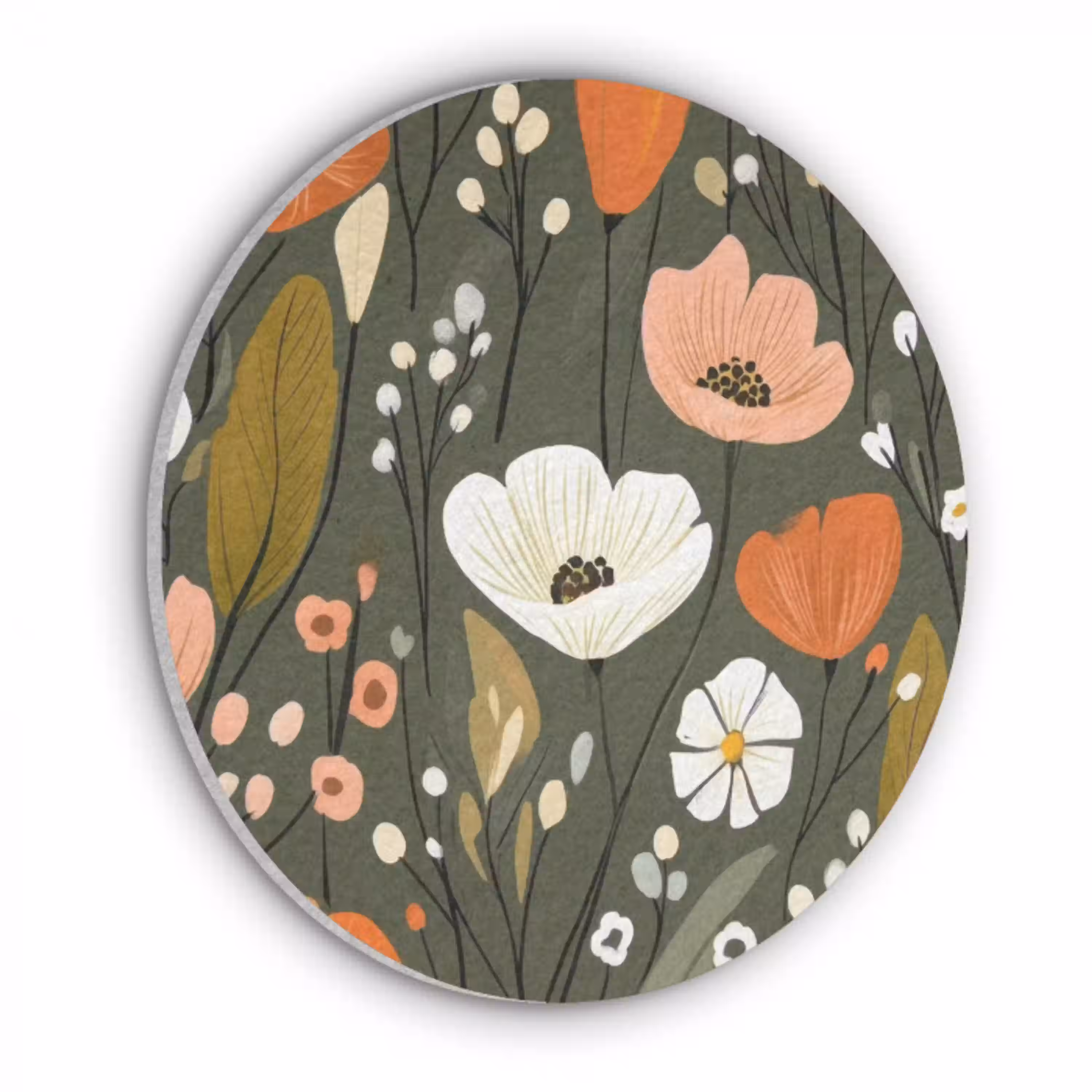 Bloemen - Illustratie - Groen Akoestische PET Vilt - Rond klein -3d