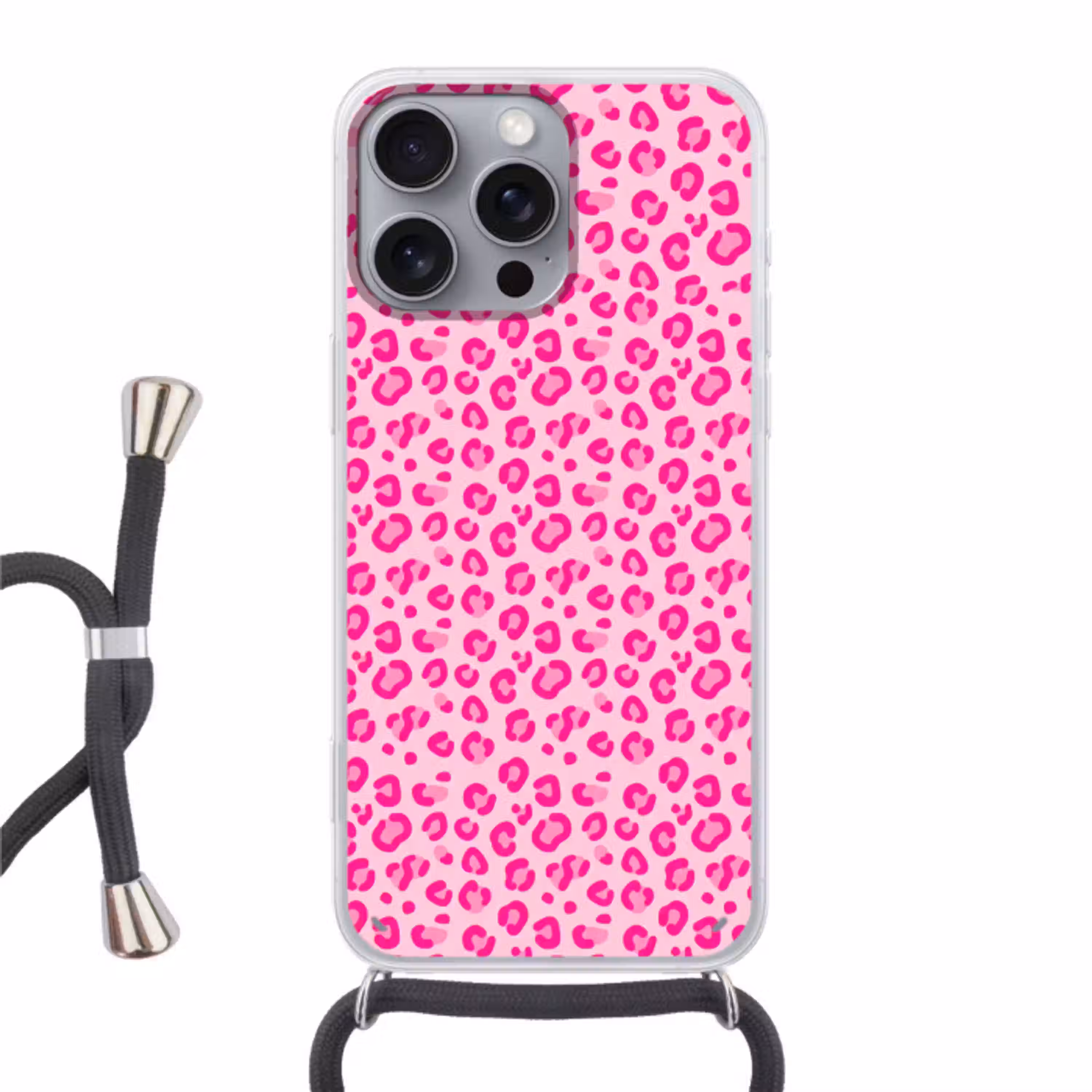 Dierenprint - Patroon - Abstract - Modern - Roze Hoesje iPhone 16 Pro Max met koord klein -3d