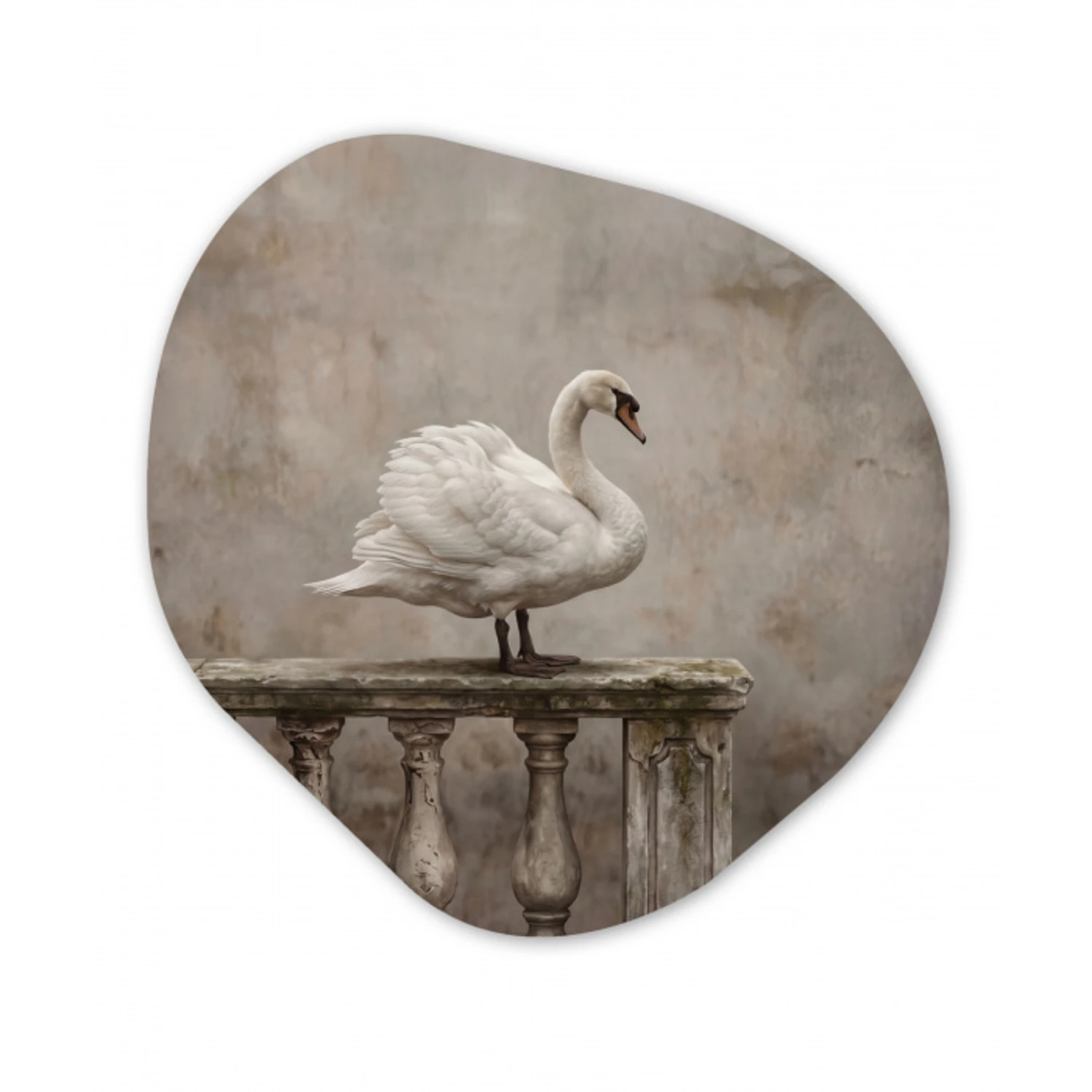 Zwaan - Elegant - Dieren - Wit Wandcirkel Organisch Aluminium middel -3d