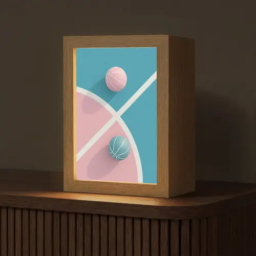 Basketbal - Pastel - Roze - BLauw Light Box met kabel (Tafellamp) klein -z3d_website