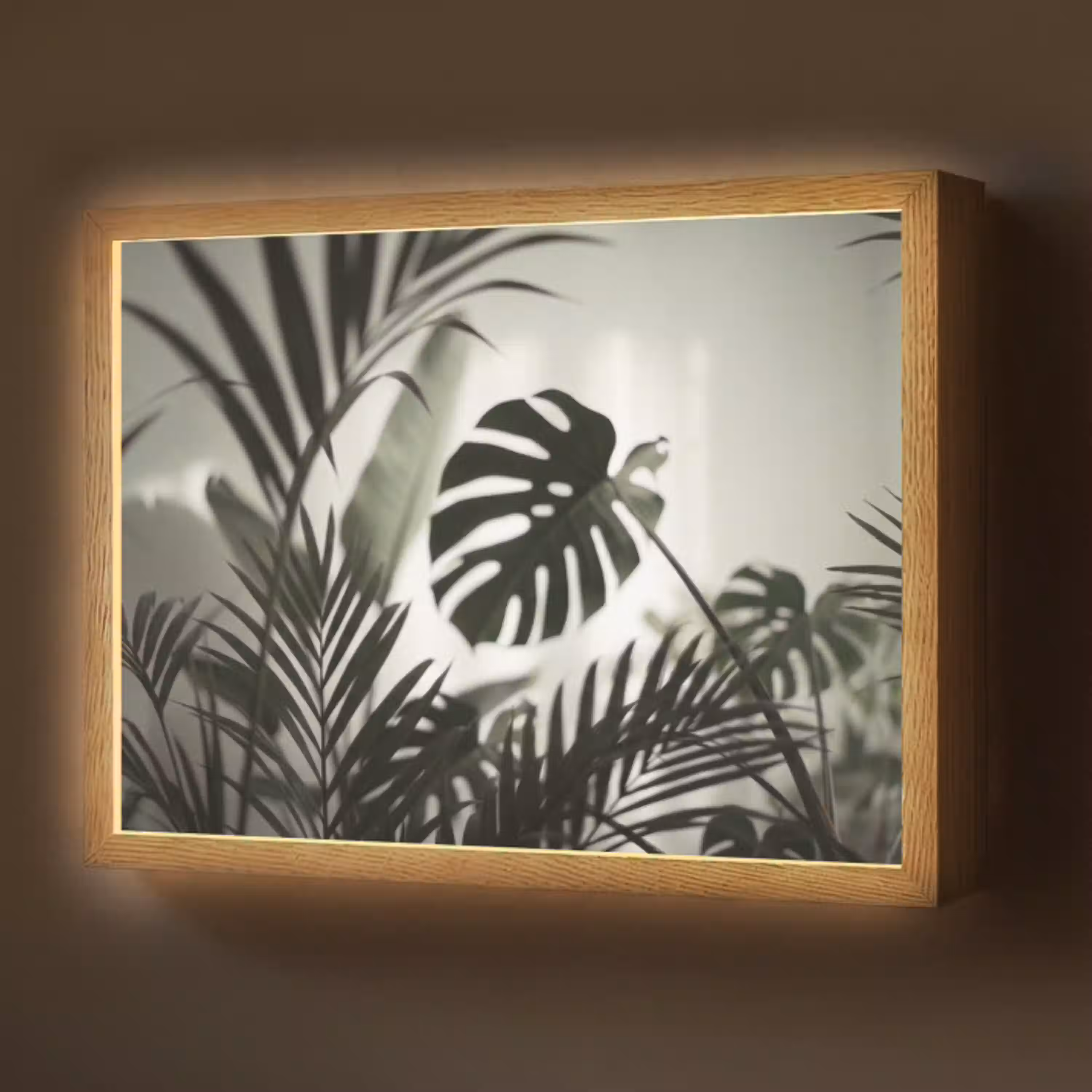 Planten - Bladeren - Natuur - Minimalistisch - Groen Light Box met batterij (Wandlamp) middel -z3d_website