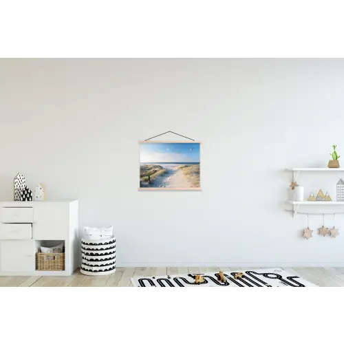 Duin - Meeuw - Strand - Zee - Zon textielposter latten blank klein -kinderkamer