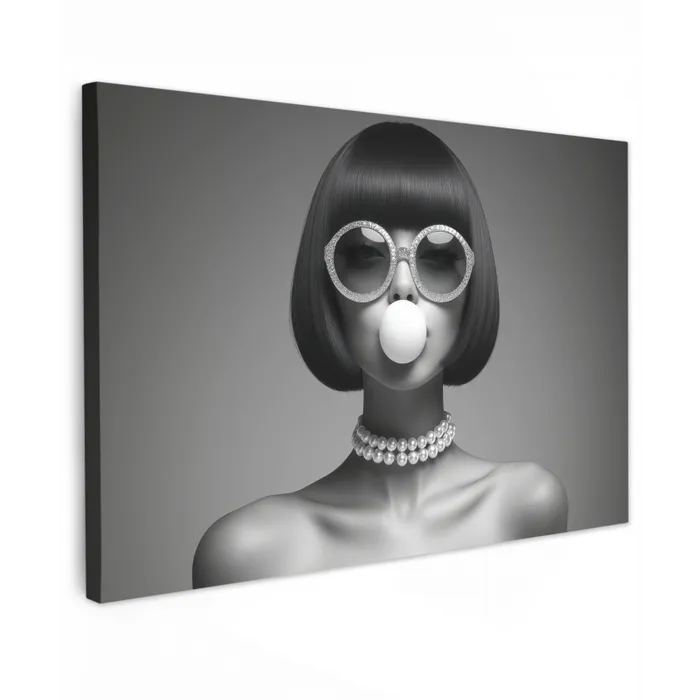 Vrouw - Zwart Wit - Ketting - Zonnebril canvas 2cm klein -z3d