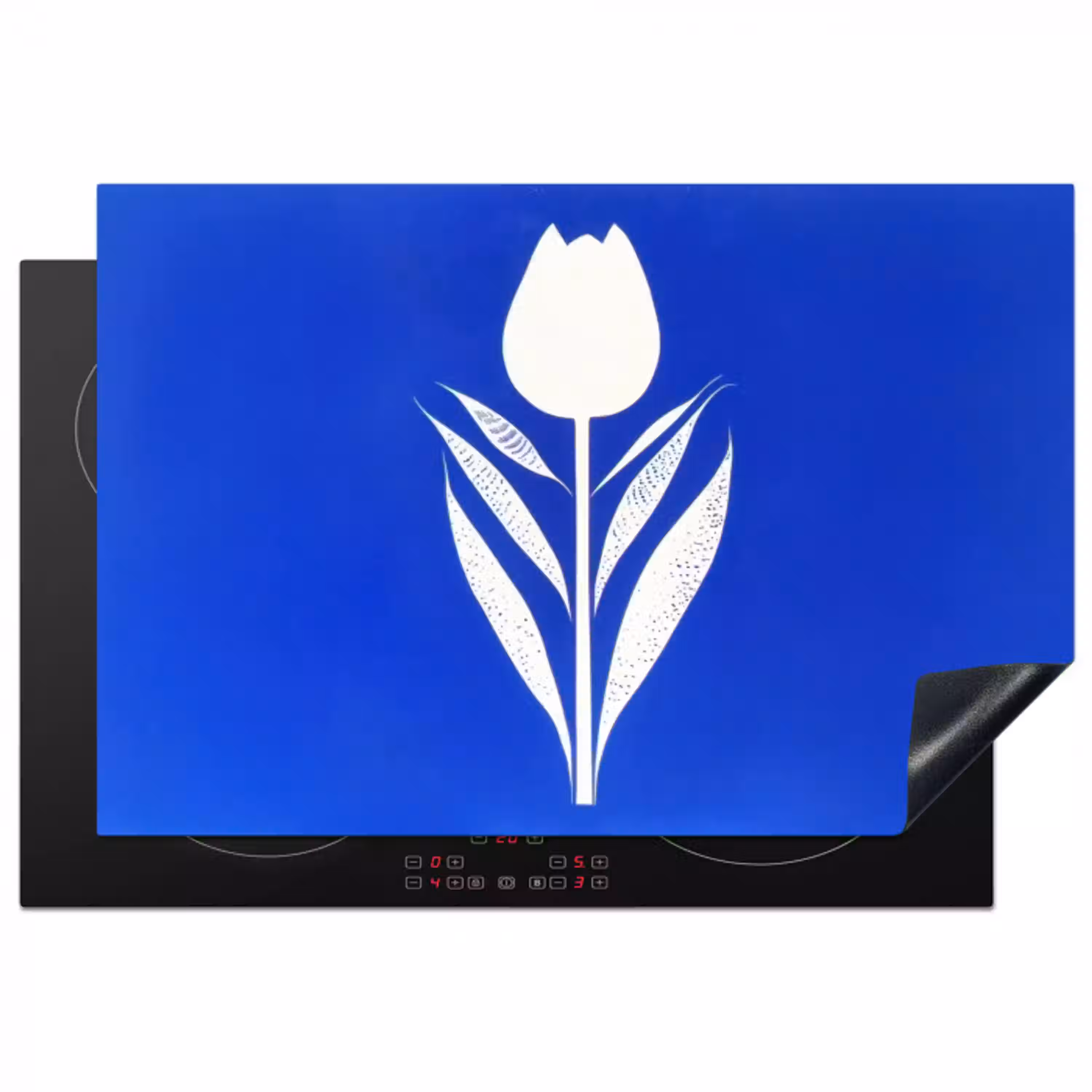Tulp - Minimalistisch - Bladeren - Wit Inductie beschermer vinyl 3mm klein -3d