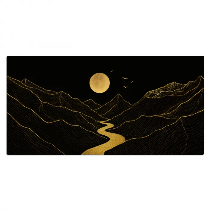 Rivier - Goud - Maan - Vogels Muismat XXL klein -3d_leeg
