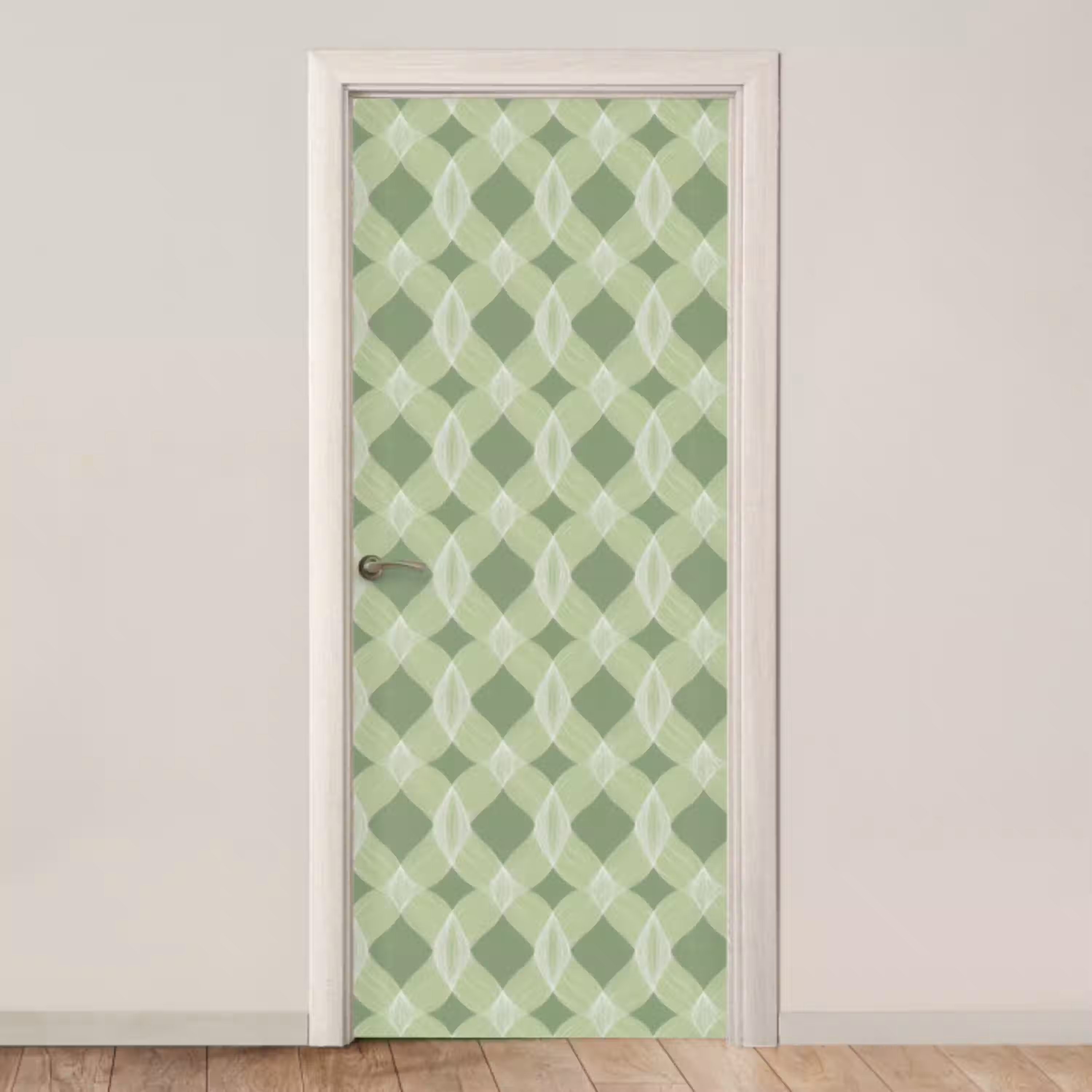 Saliegroen - Geometrisch - Organisch - Traliewerk - Patroon deurposter klein 289 -3d_beige