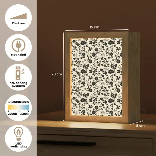 Bloemen - Dessin - Zwart Light Box met kabel (Tafellamp) klein 925 -USP_NL