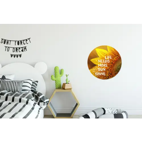 Zonnebloem - Close up - Geel - Quote Wandcirkel aluminium klein -kinderkamer