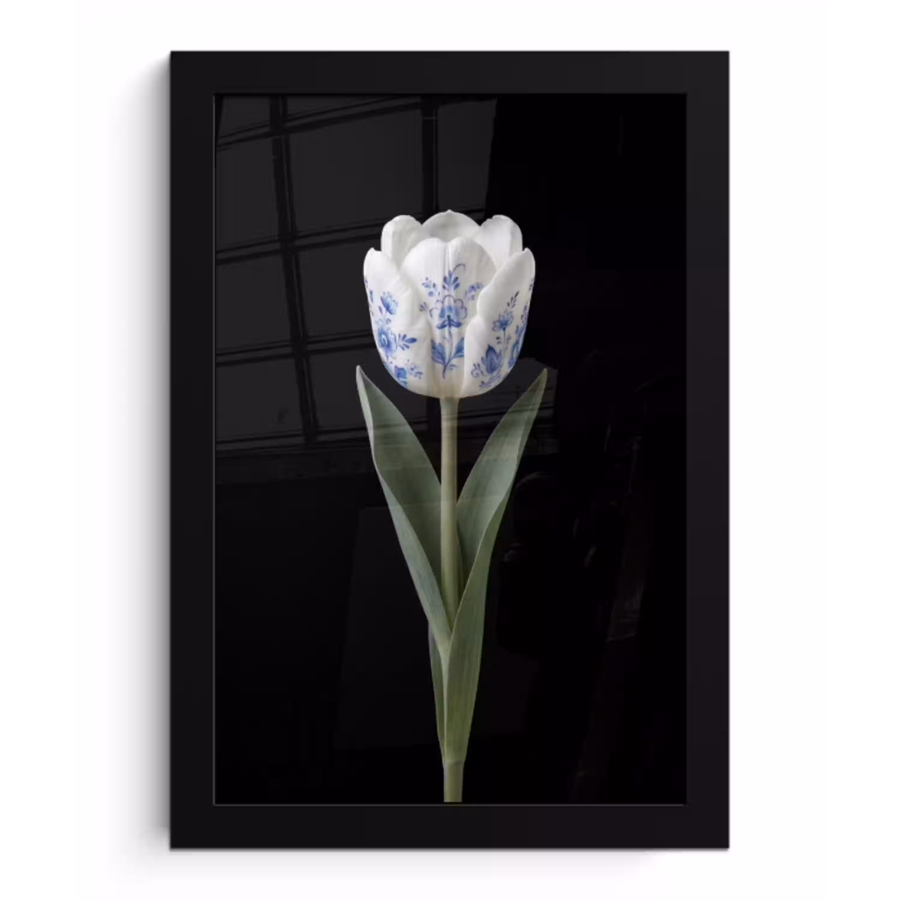 Tulp - Patroon - Blauw fotolijst zwart zonder passe partout klein -3d