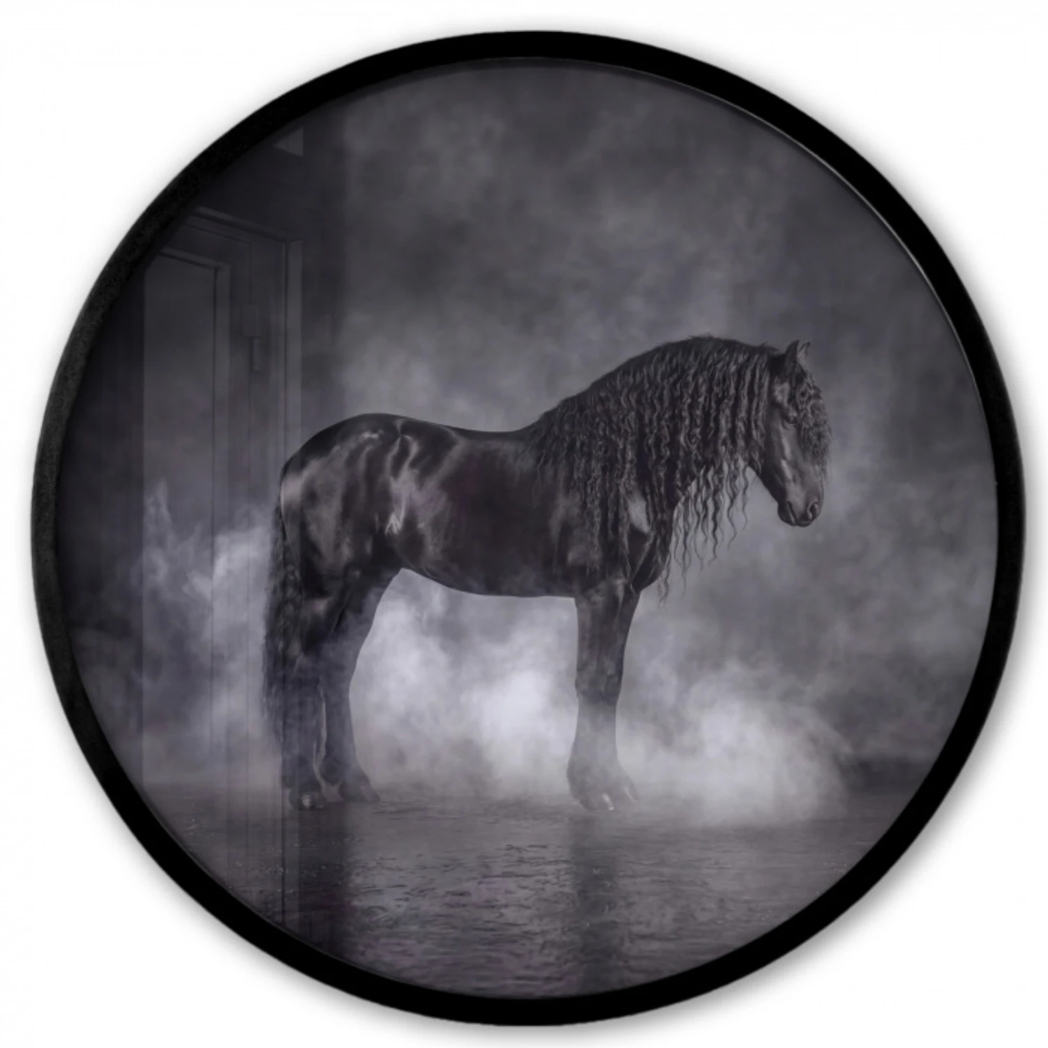 Paard - Magisch - Zwart Fotolijst rond zonder passe partout klein -3d