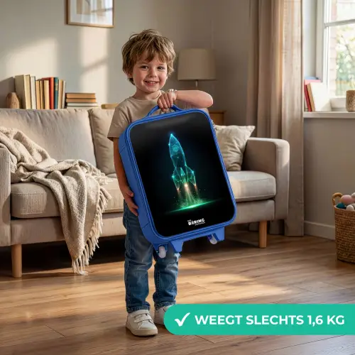 Lancerende raket in neonstijl Kinderkoffer - Blauw klein -sfeer2_NL