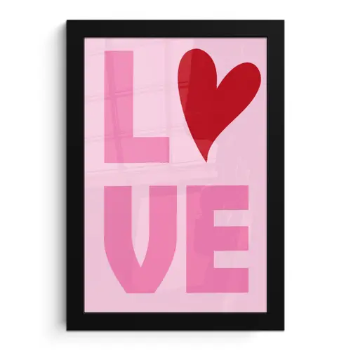 Love - Roze - Hart - Valentijn fotolijst zwart zonder passe partout klein -3d