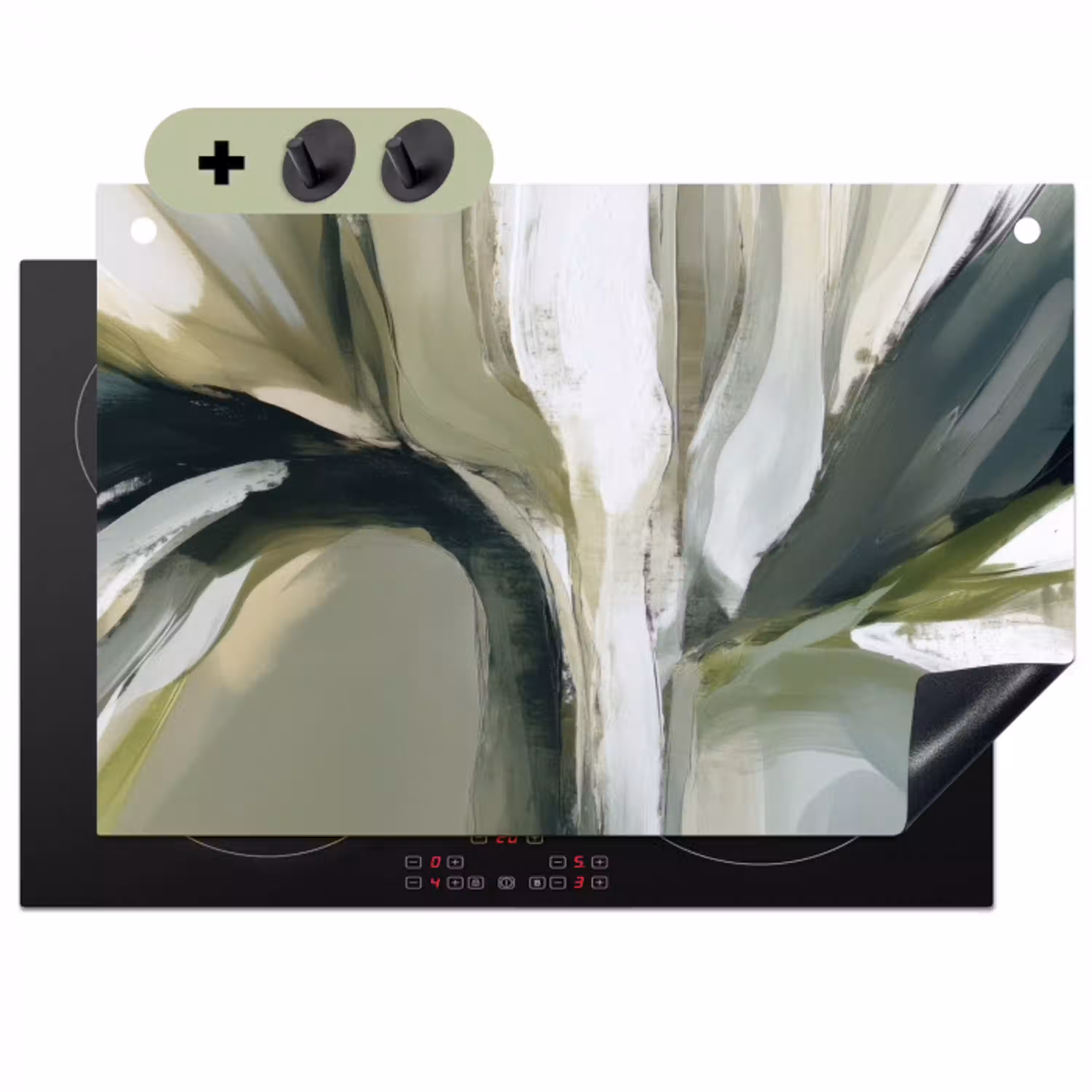 Natuur - Abstract - Groen - Penseelstreken Inductie beschemer met haakjes klein -3d