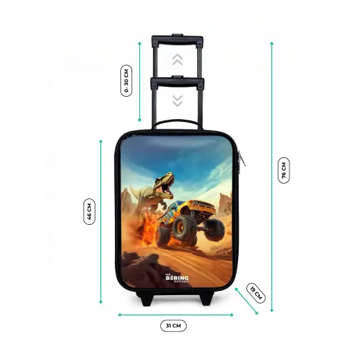 Vluchtende truck voor T-Rex in vurige woestijn Kinderkoffer - Zwart klein -productfoto_formaten