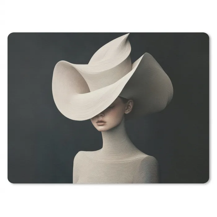 Vrouw - Golvende - Hoed muismat rubber klein -3d