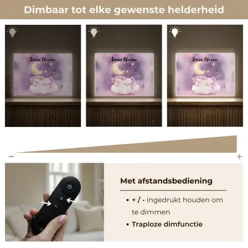 Eenhoorn - Paars - Sterrenhemel - Maan Light Box met batterij (Wandlamp kind) middel -USP_dimbaarNL
