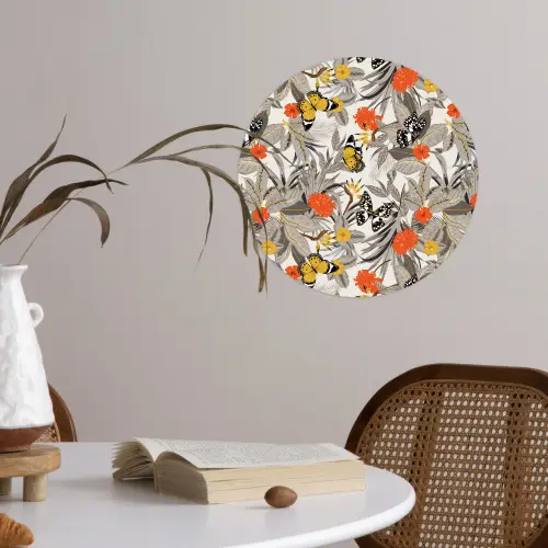 Tropisch - Zomer - Vlinder - Bloemen Wandcirkel behangsticker klein 186 -sfeer3
