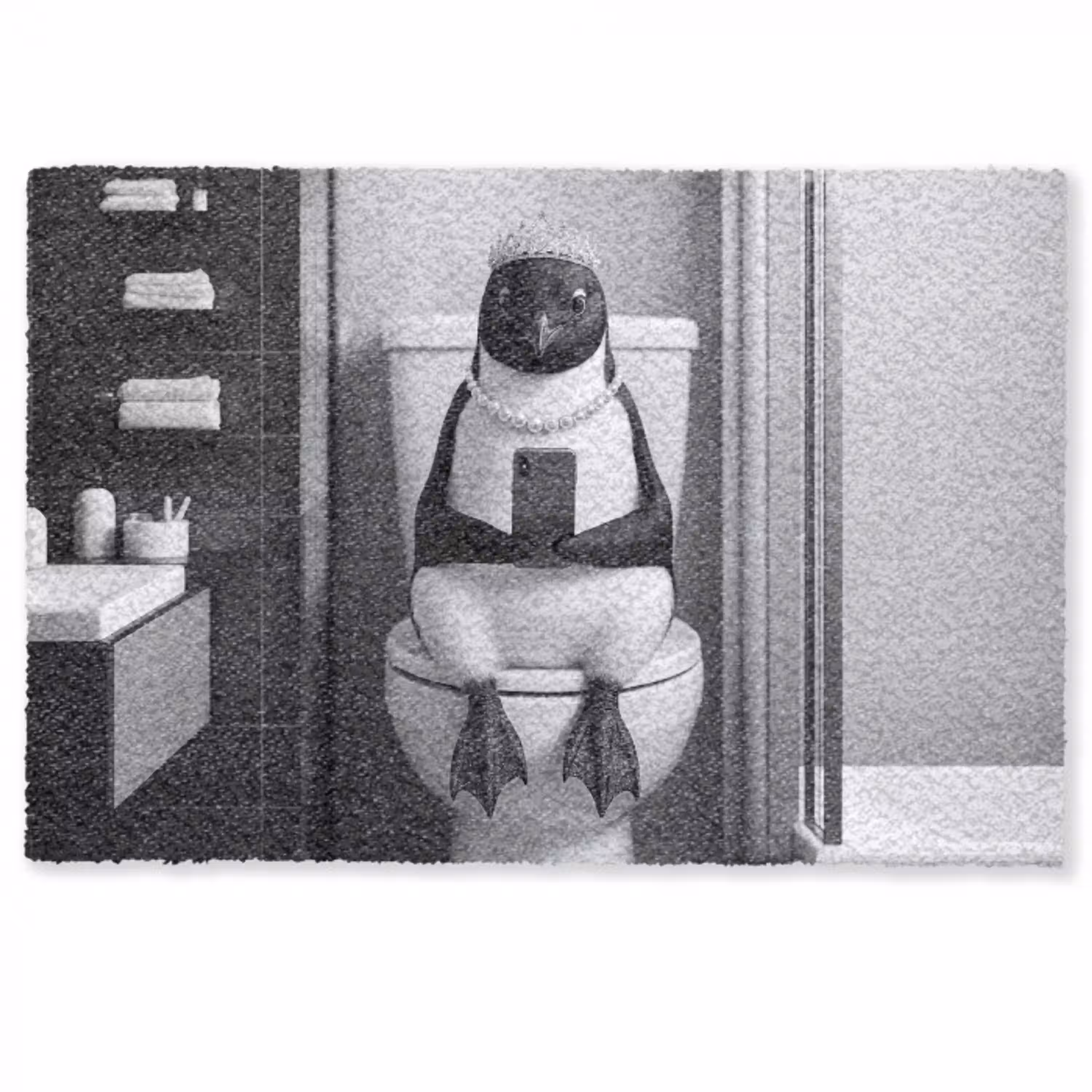 Pinguïn - Telefoon - Toilet - Zwart - Wit Deurmat klein -zkaufland3d