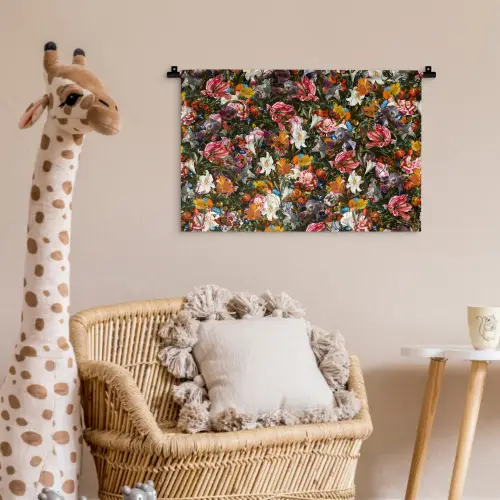 Bloemen - Vlinder - Design - Kunst - Abstract - Schilderij - Oude meesters Wandkleed katoen klein -wsfeer5_kind