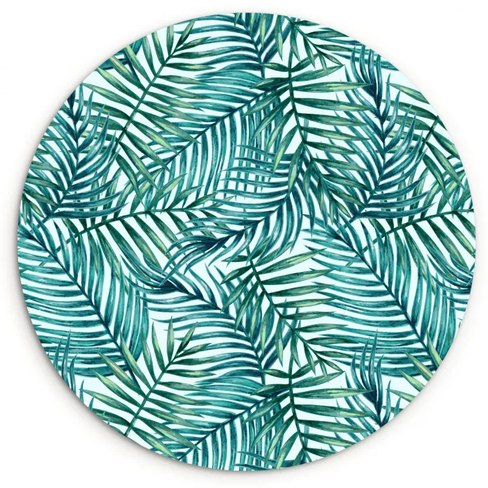 Palmbladeren - Sierlijk - Blauw - Groen Wandcirkel plexiglas klein 852 -3d