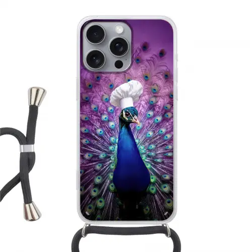 Pauw - Koksmuts - Cool - Paars Hoesje iPhone 16 Pro Max met koord klein -3d