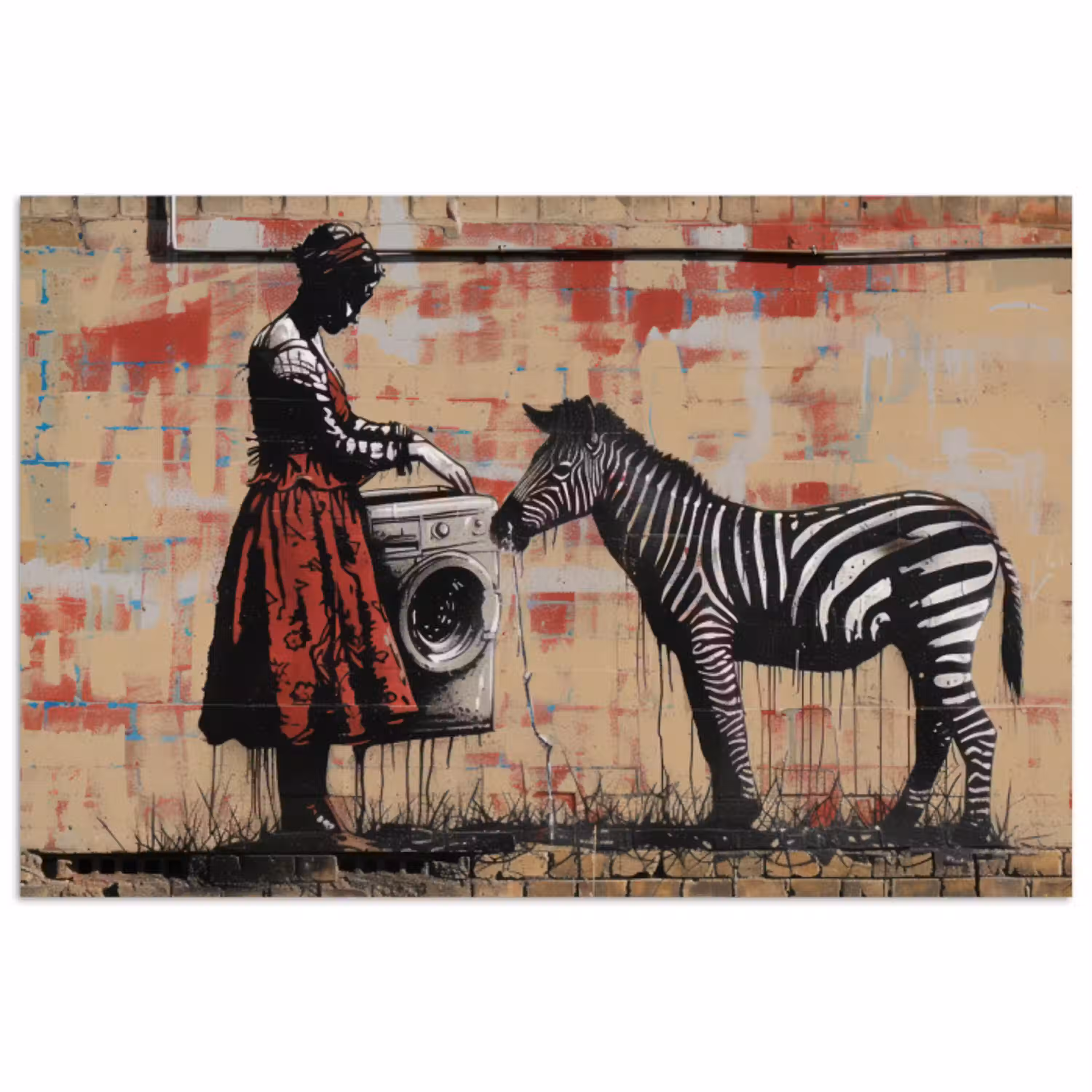 Street art - Zebra - Vrouw - Dieren - Graffiti - Banksy poster papier klein -3d