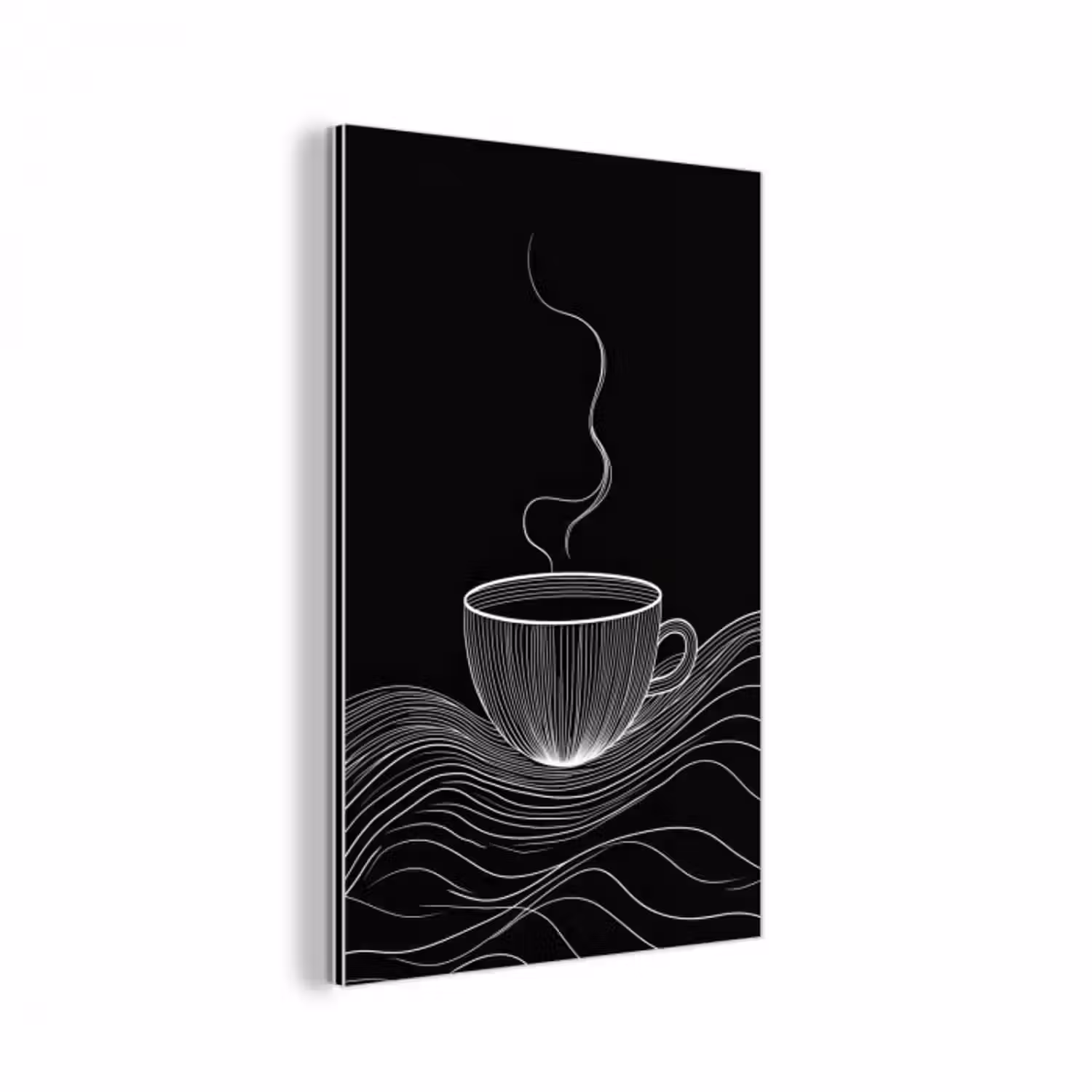 Alu-Dibond-Bild - Strichzeichnung - Kaffeetasse - Schwarz
