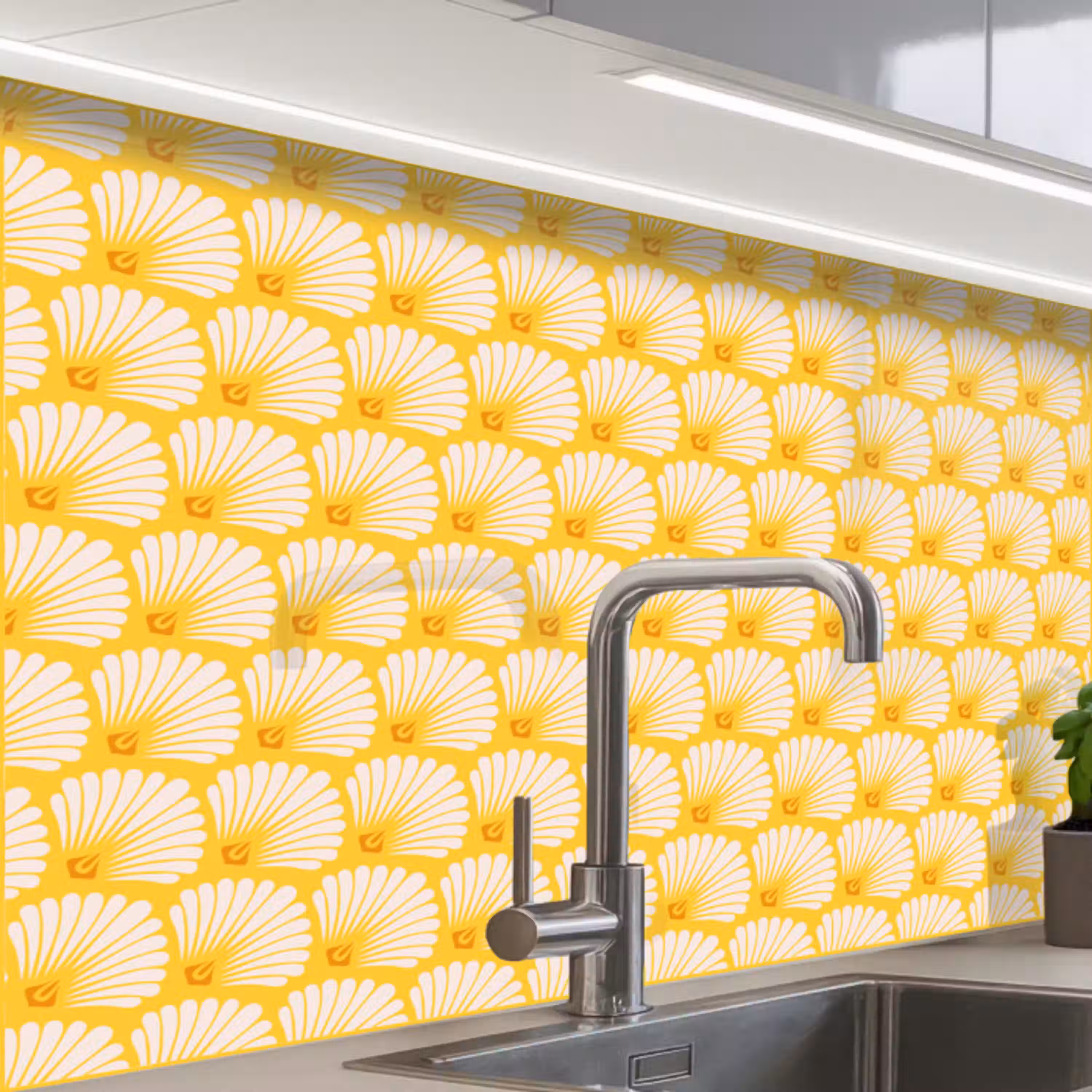 Art Deco - Design - Schelp - Geel keuken achterwand 2 middel 865 -zzzz3d_schuin