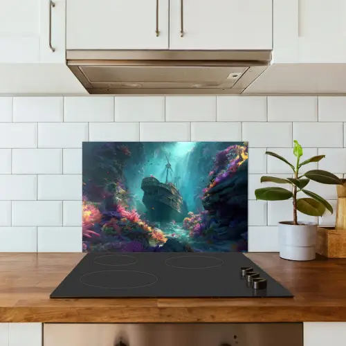 Schip - Hout - Koraalriffen - Zonlicht keuken achterwand spatscherm klein -sfeer2