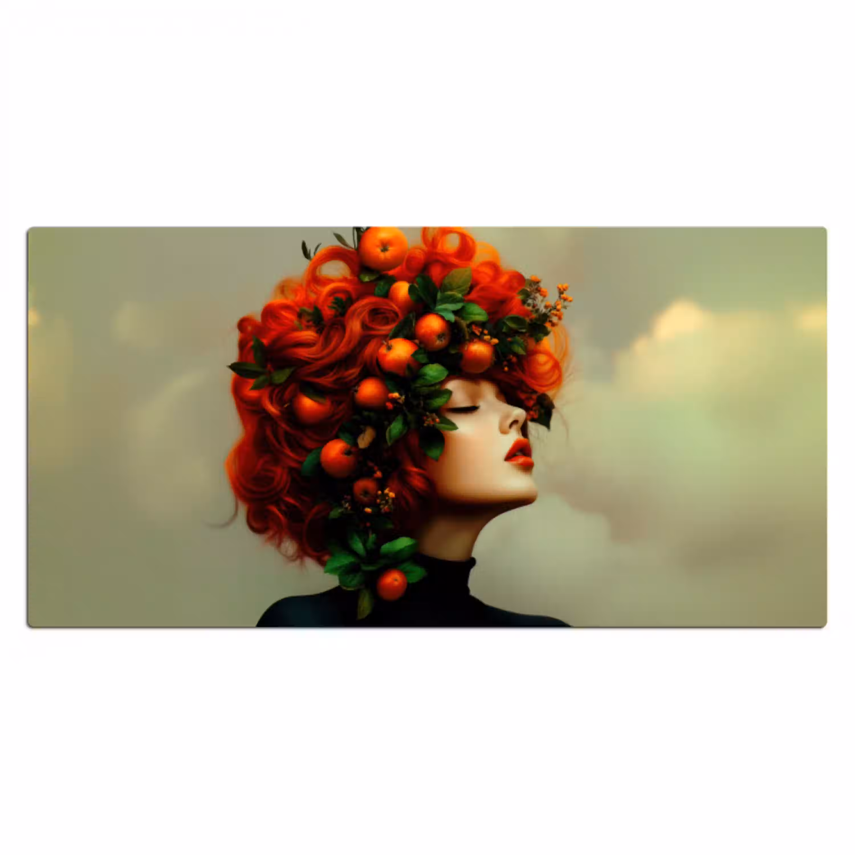 Vrouw - Appels - Rood - Bladeren Muismat XXL klein -3d_leeg