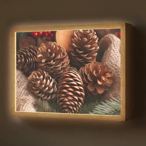 Dennenappels - Boom - Winter - Natuur - Bruin Light Box met batterij (Wandlamp) middel -z3d_website